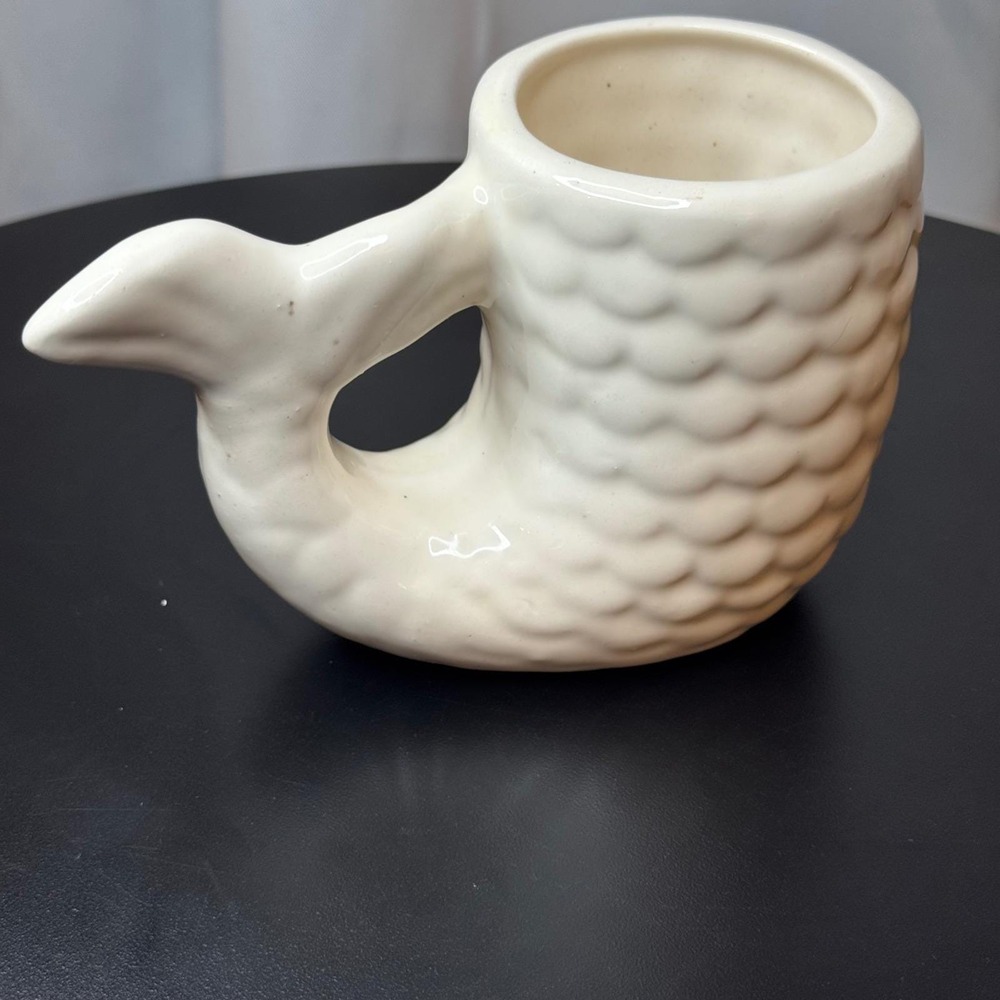 Mexican Pottery White Mermaid Tail Planter Succulent Holder Handmade Decor Small